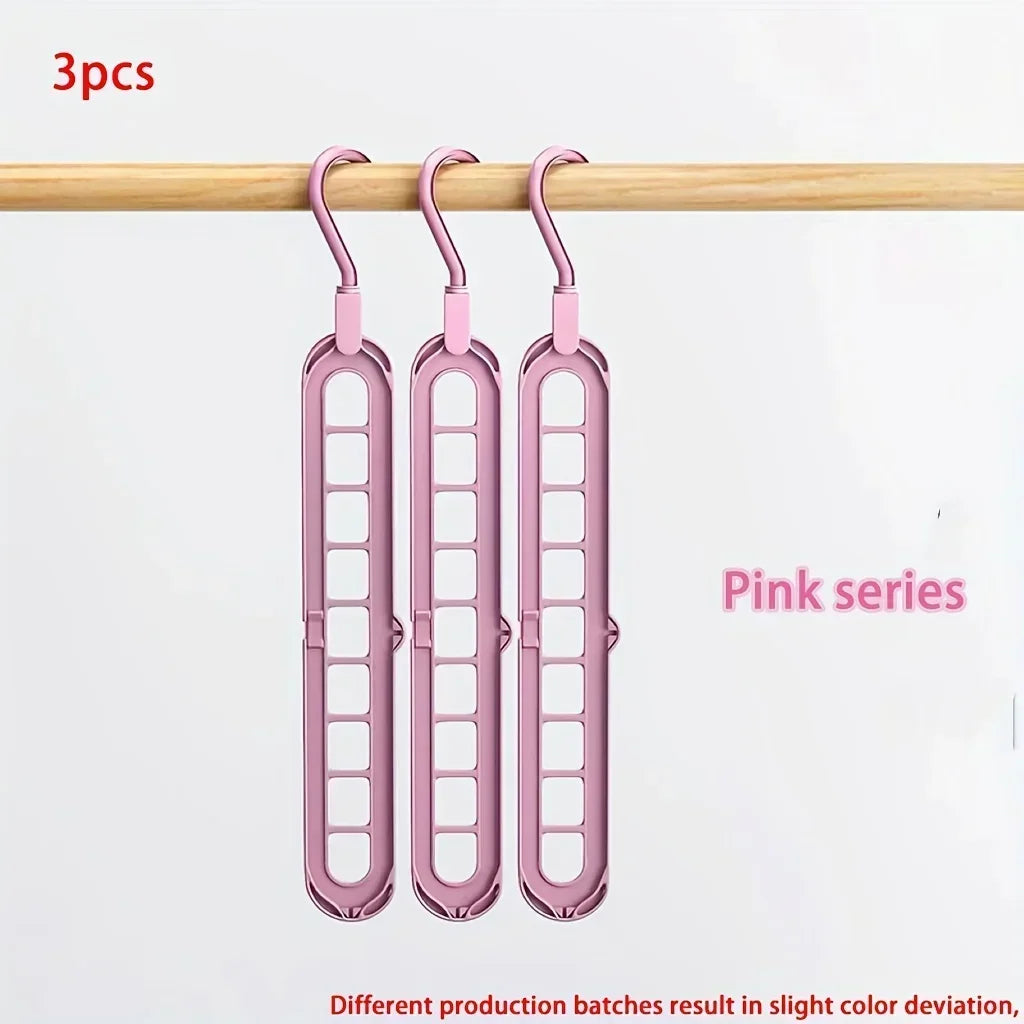 3Pcs, Plastic 9-Hole Foldable Hangers, Heavy Duty Space Saving Clothes Organizer Hangers, for Room, Closet, Wardrobe, Home & Dor