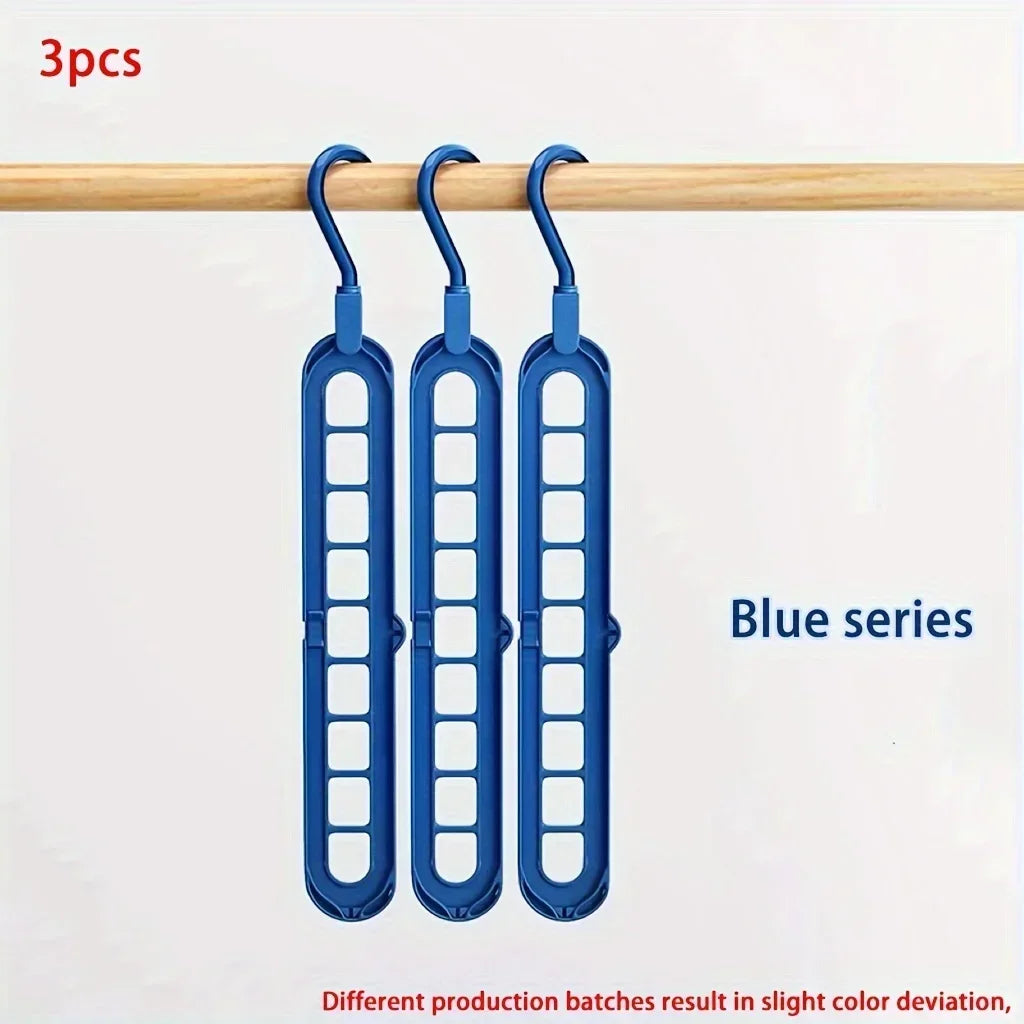 3Pcs, Plastic 9-Hole Foldable Hangers, Heavy Duty Space Saving Clothes Organizer Hangers, for Room, Closet, Wardrobe, Home & Dor