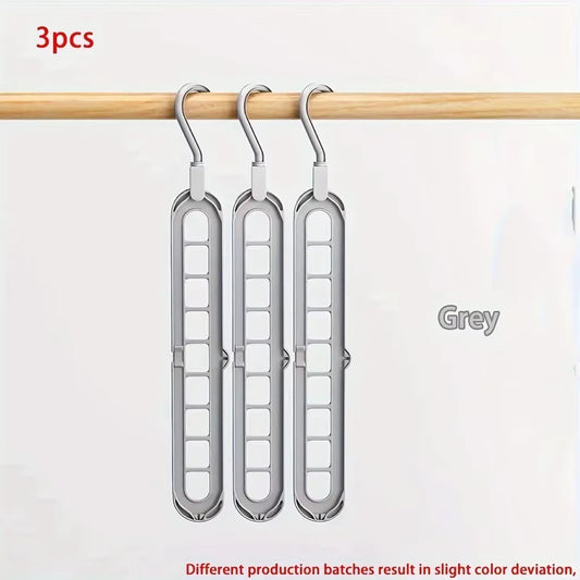 3Pcs, Plastic 9-Hole Foldable Hangers, Heavy Duty Space Saving Clothes Organizer Hangers, for Room, Closet, Wardrobe, Home & Dor